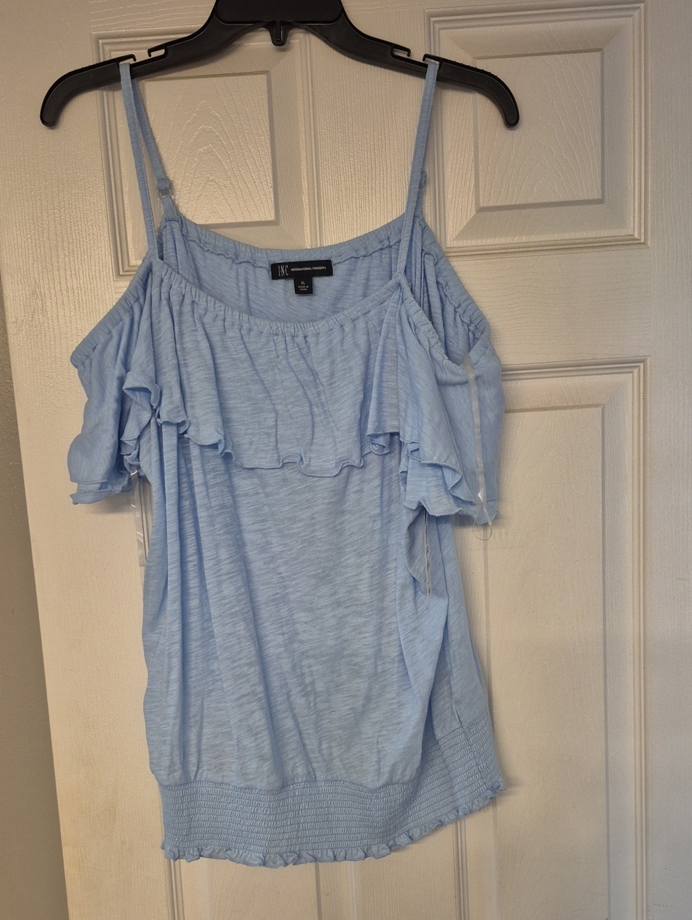 INC International Concepts Light Blue Ruffle Cold-Shoulder Camisole